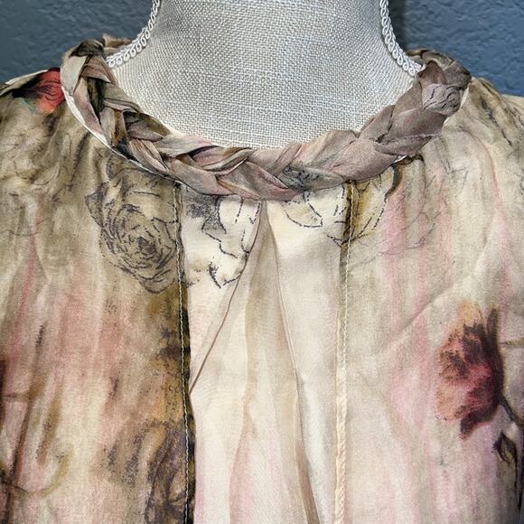 Queen Mulock 100% Silk Floral Boho Midi Flowy Dress - Size L - Picture 5 of 16